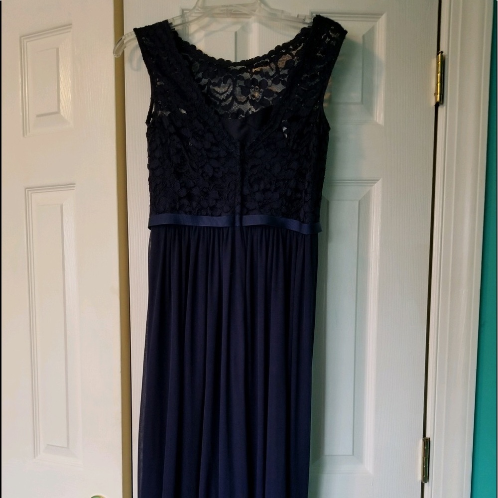Long navy floral halter dress